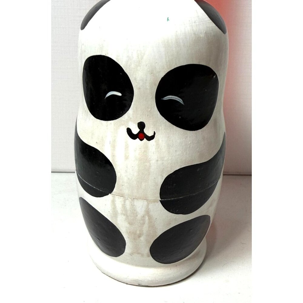 Nesting Panda Bear Family Wooden Doll Statues - Picture 4 of 8